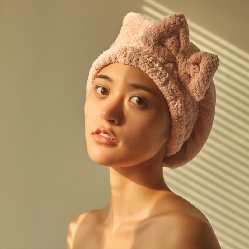 Coral velvet cute bow bath cap